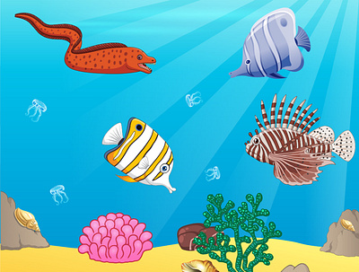 Fish in the ocean. Picture, illustration for the book. app design illustration typography vector