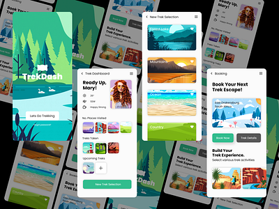 UI TrekDash Tourism App branding design graphic design mobile application ui