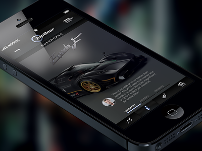 Top Gear Supercar App app car dark dashboard grey gui iphone mobile shopping stats supercar top gear ui