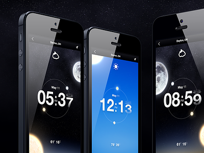 Time & Weather App app date iphone location mobile moon sun temperature time ui ux weather