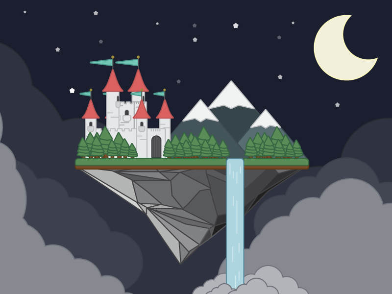 A Child's Dream book flat waterfall dreams night castle vector island
