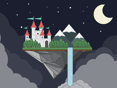 A Child's Dream book castle dreams flat island night vector waterfall
