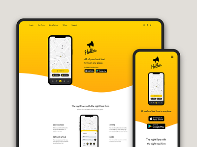 Landing Page Design - Holler : Taxi app branding cab design illustration landing page logo mobile taxi ui vector webdesign