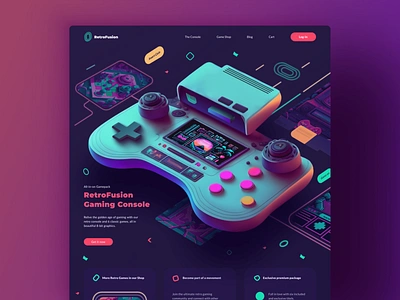 Retro Game Console Landingpage Exploration branding console dark mode futuristic gaming illustration landingpage new retro wave retro ui vector