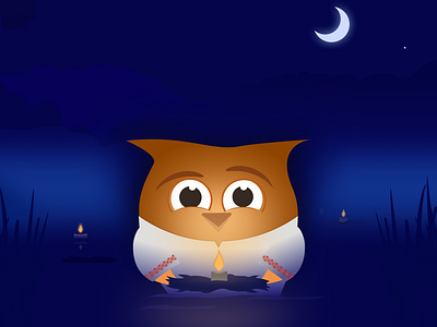 Mysterious adventures of an owl (Night of Ivan Kupala) design illustration kupala night owl