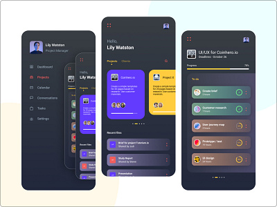 Task Manager App UI Design app design dark dark mode dark ui design figma graphic design interface design product design task task manager app ui ui design uiux user interface ux