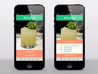 Swizzle app booze cocktails mobile ui
