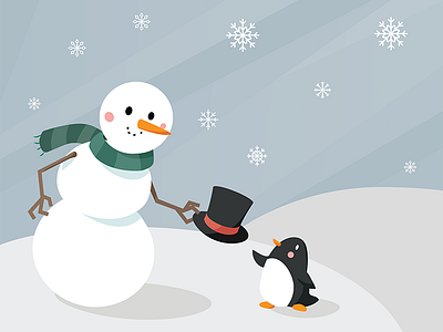 Hats Off to the Holidays characters christmas design holidays illustration landscape penguin snow snowflakes snowman winter