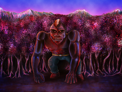 Gorilla character digital painting gorilla illustration monster trees