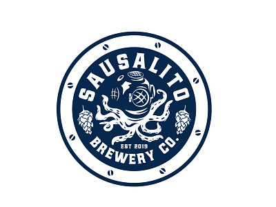 Sausalito Brewery Co. animal beer branding brewery concept design diver flat food hop icon logo logo design nature octopus vector
