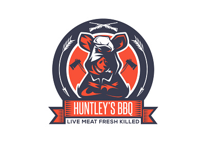 Huntleys BBQ animal arrow art bbq branding concept design flat food icon illustration logo logo design nature rifles typography vector