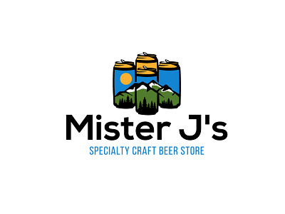 Logo design for "Mister J's" beer can concept design logo logo design mountain store sun vector