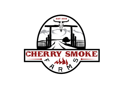Logo design for "Cherry smoke farms" animal art brending cherry concept design designer farm flat icon illustration label logo logo design mountain smoke tree vector