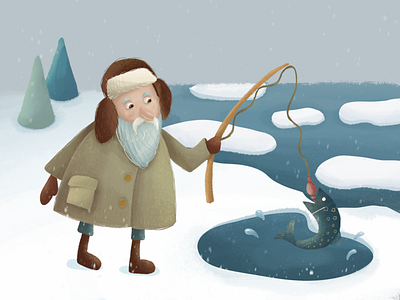 Fishing man children book illustration illustration