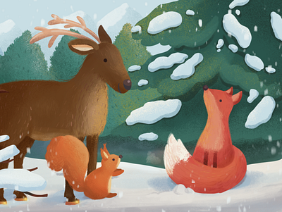 Deer in the forest children book illustration digital illustration