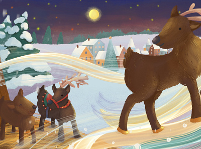 Deer leaves the house children book illustration digital illustration