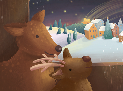 Little Deer with Mother Deer children book illustration digital illustration