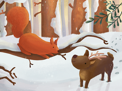 Deer with the Squirrel children book illustration digital illustration