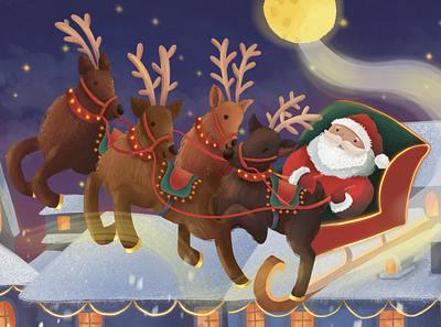 Santa's reindeer children book illustration digital illustration