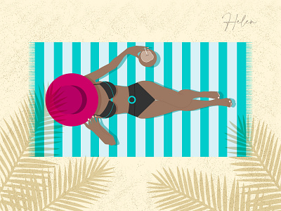 Girl on the beach beach design girl girl on the beach girl sunbathing girl under a palm tree graphic design illustration summer vector