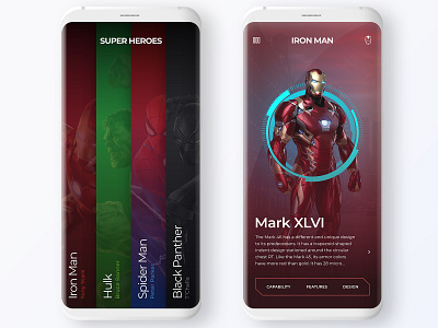 Super Heroes App app animation app concept ironman mobile superheroes