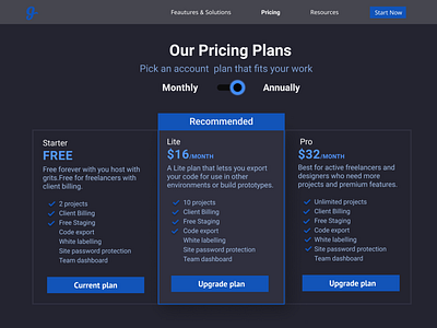 Dark mode Pricing plan