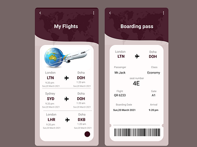 Boarding pass UI adobexd airplane boardingpass branding business design digital digitalpass dribble figma flight graphic design illustration logo ui uidesign uiux userinteface uxdesign