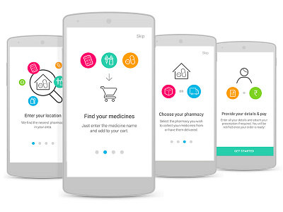 Walkthroughs for a Pharmaceutical App android design mobile ui walkthrough