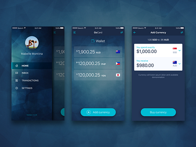 Currency Wallet UI Design iOS cash currency drawer ios money side nav simple ui ui ux