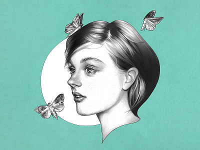 Moth butterfly drawing girl moth pencil portrait traditional