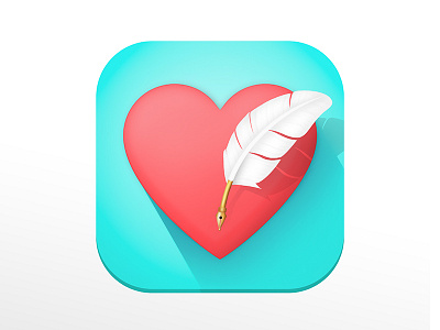 Quill Heart - App Icon app blue gold heart icon ios journal love quill