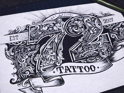 72 tatto studio decorative drawing illustration lettering logo ornament pen tattoo type typography