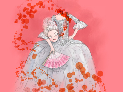 Decapitated Dauphine french illo illustration marie antoinette pink woman