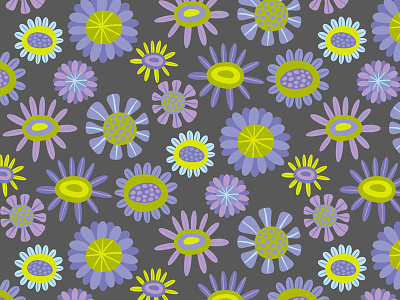 Cool Flowers daisies floral flowers green grey nature pattern purple surface design