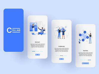 Onboarding screens for a Work Collaboration APP