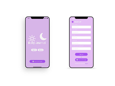 Sign Up - Daily UI 001 app application dailychallenge dailyjournal dailyui design graphic design journal lilac mobile ui ux