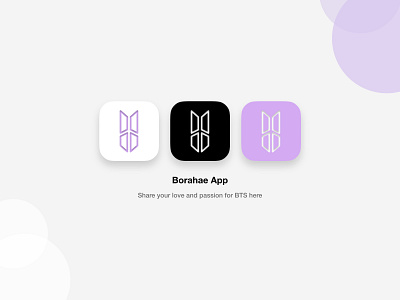 Borahae App - Daily UI 005 app borahae branding bts dailyui dailyuichallenge design fanbase fans figma graphic design icon illustration kpop lilac logo music purple ui ux