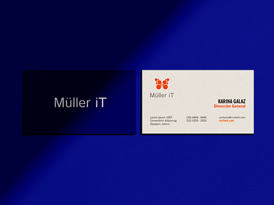 Müller iT Business Card blue business card butterfly card circle klein orange shadow tech