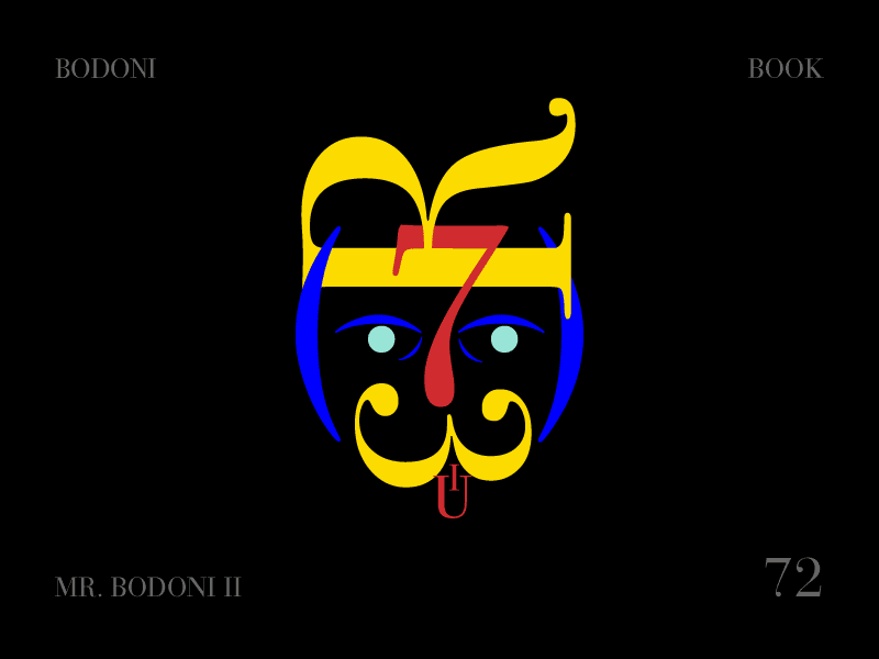 Mr. Bodoni II. play hair blonde mustache character typography bodoni
