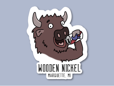 Wooden Nickel affinitydesigner beer blue brand branding buffalo design drinking graphics identity illustration merchandise red sticker