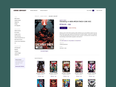 Product page for Comic Odyssey e-commerce ecommerce product page profile ui