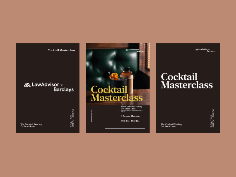 Cocktail Masterclass posters • LawAdvisor x Barclays