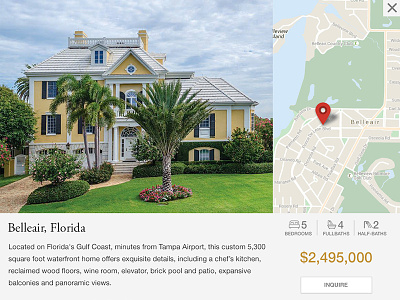 Property Info flat map luxury homes modal window real estate