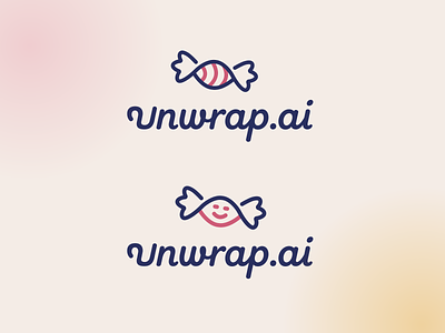 Unwrap.AI Logomark artificial intelligence branding candy delight design happy logo taffy type typography vector