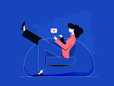 Time To Get Social characters couch design flat character flat design illustraion lady likes post social media