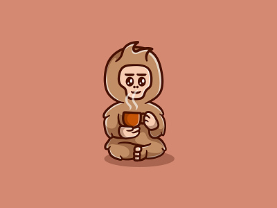 Cute bigfoot with a cup of coffee abominable animal ape bigfoot cartoon character coffee cup cute drink hot illustration mascot monster primate sasquatch yeti