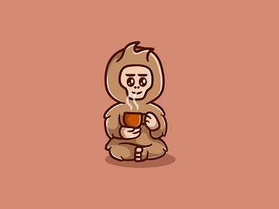 Cute bigfoot with a cup of coffee