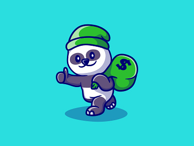 Cute money thief panda illustration