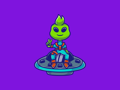 Cute alien sitting on spaceship
