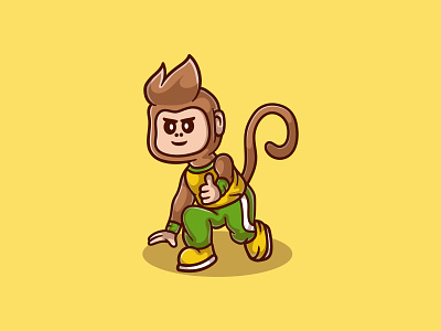 Cute monkey running ape athlete athletic avatar branding cartoon character chimp chimpanze cute cute avatar design illustration logo mascot monkey run runner running vector